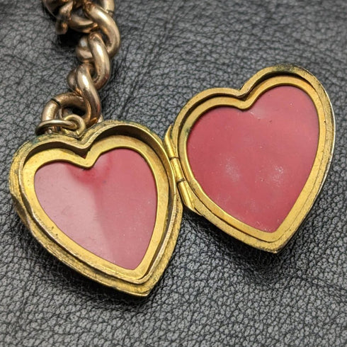 British Antique Rolled Gold Albert Chain 9ct Gold Heart Locket Fob